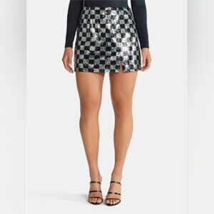 *NWT* MADDEN NYC Sequin Y2K CHECKERED Black & Silver MINI Skirt